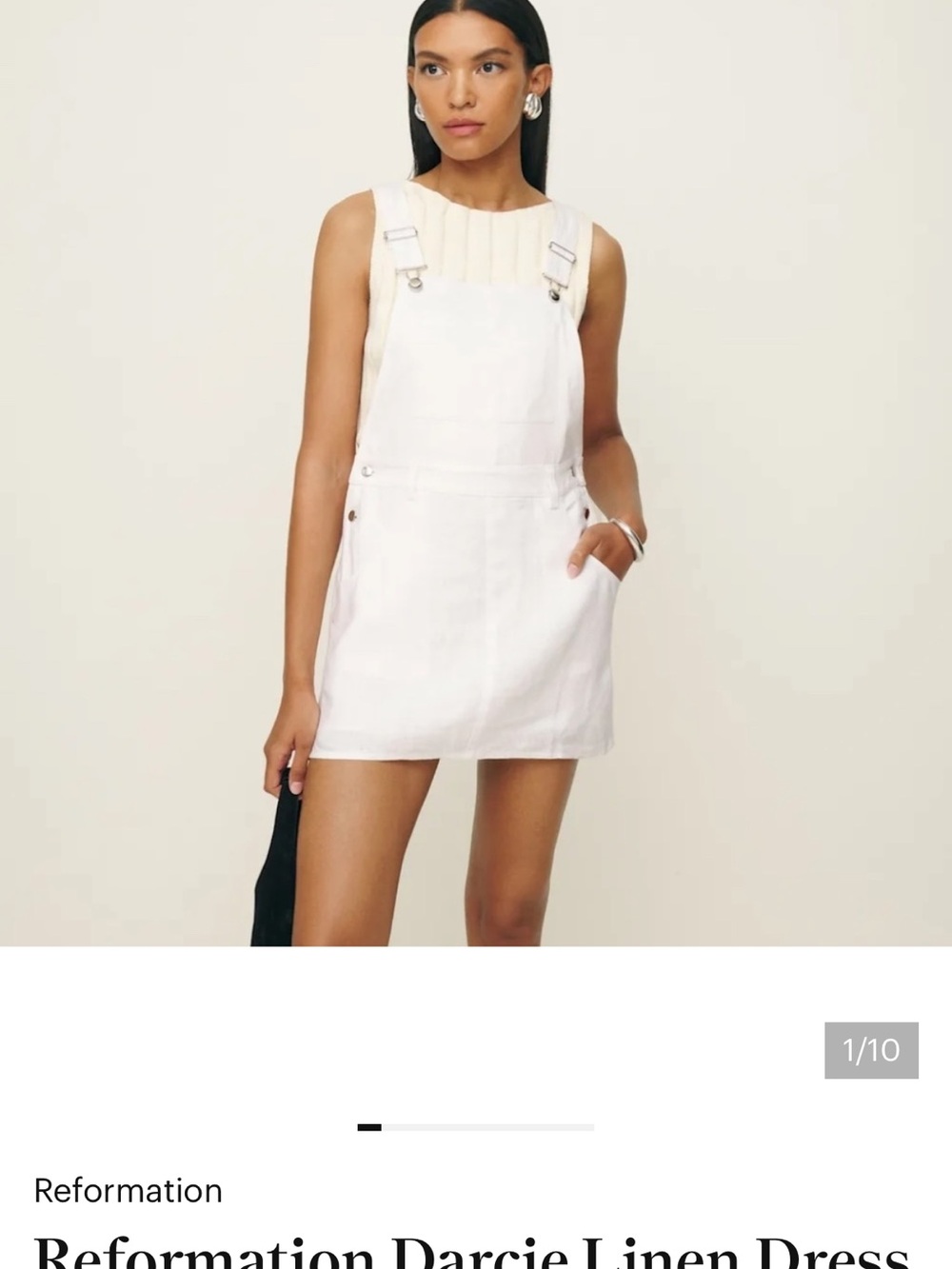 Reformation White Linen Pinafore Dress